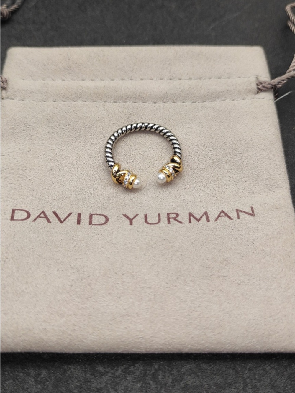 David Yurman Two-Tone Cable Ring with Pearl Accents